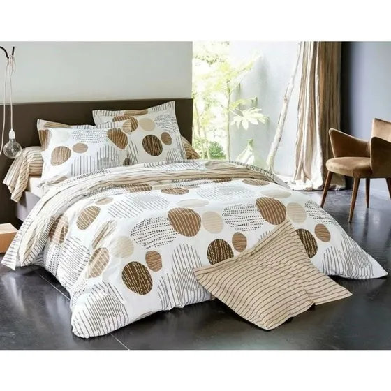 Lisette Housse de couette pastilles rayées beige 140x200 cm