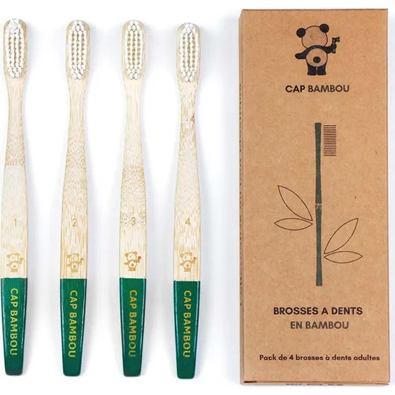 Cap Bambou - Brosse à dents adulte souple x4 en bambou