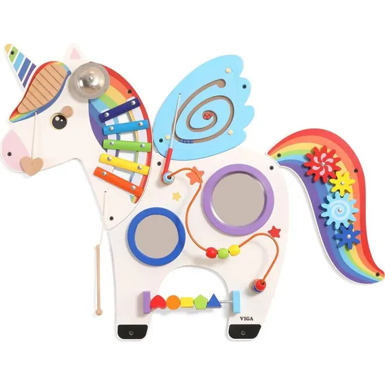 Licorne Arc-en-ciel - Panneau mural d'activités en bois