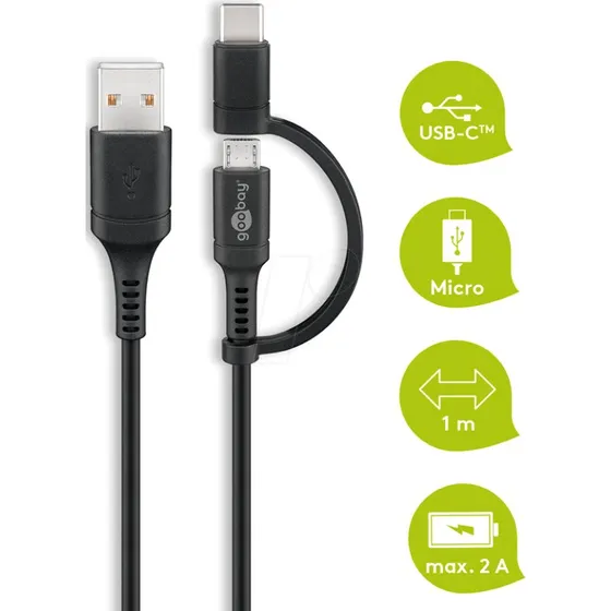 Goobay 71892 Câble USB 2.0 2-en-1 Noir 1m