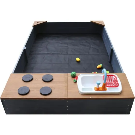 AXI Kelly Bac à sable 180 x 115 cm avec cuisine de jeu anthracite/marron