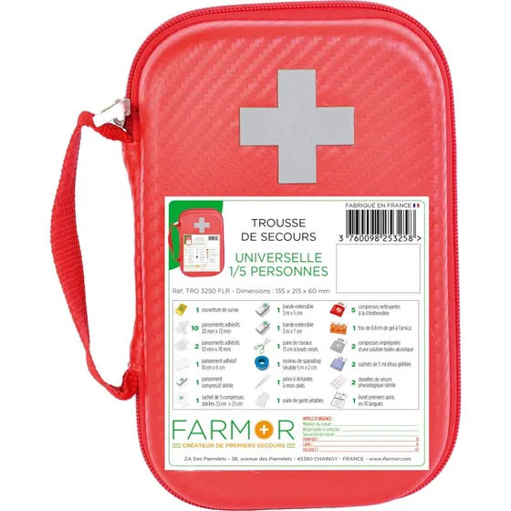 Farmor Trousse de Secours Universelle 1-5 Personnes Rouge