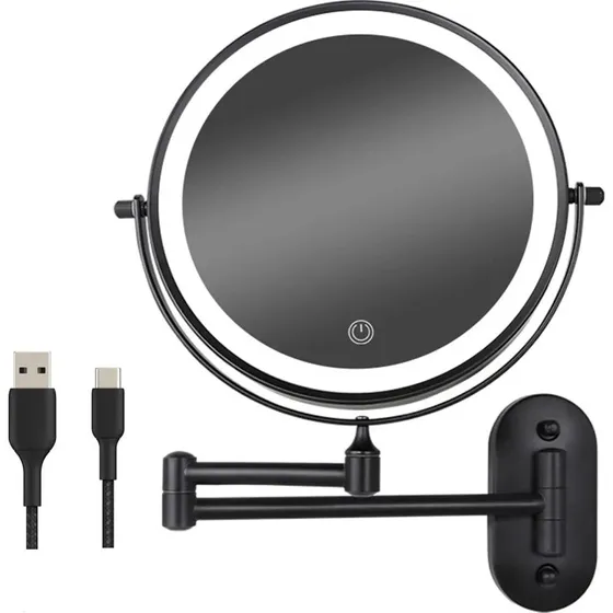 Mirlux Miroir de Maquillage Rechargeable Noir 1-5x