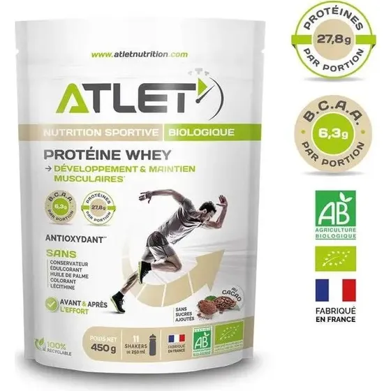 ATLET Nutrition Protéine Whey BIO Cacao 450g