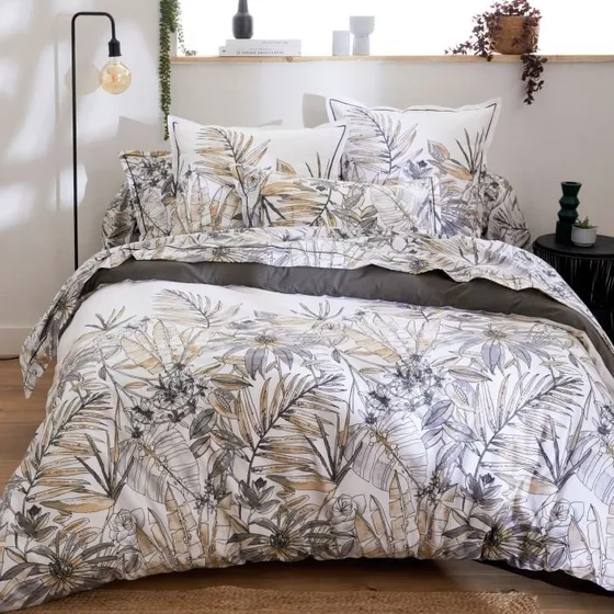 Tradilinge Sumatra Fusain - Parure de lit 100% coton