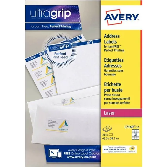 Avery Étiquettes Adresses Laser 63,5 x 38,1 mm Blanches - 315