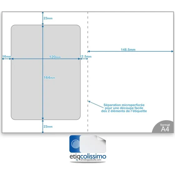 LabelPost Lot de 100 planches A4 étiquettes Colissimo 164x120 mm