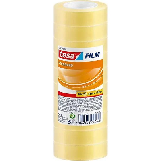Tesa Ruban Adhésif Standard 15 mm x 33 m (10 rouleaux)