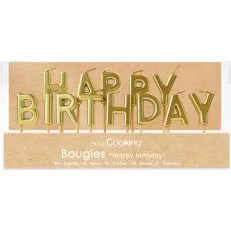 Bougie Happy Birthday Dorée pour Déco Gâteau
