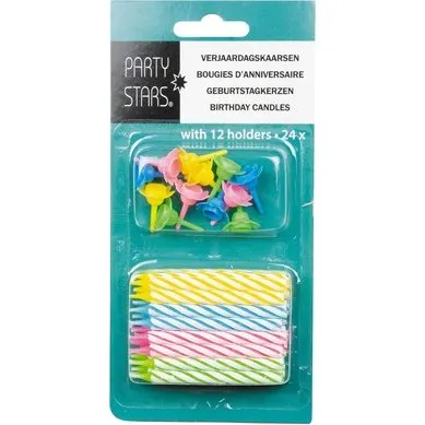 Bougies Anniversaire 24 Pièces avec 12 Supports