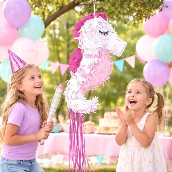 Piñata Hippocampe Irisé Blanc et Rose 53cm