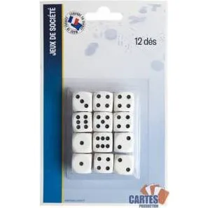 F.CARTES 12 Dés à jouer 18 mm blancs points noirs