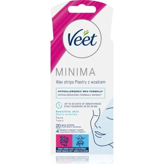 Veet Minima Bandes Hypoallergéniques Visage, 20 Pièces