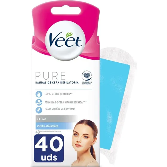Veet Bandes de Cire Froide Visage Peaux Sensibles 40 U