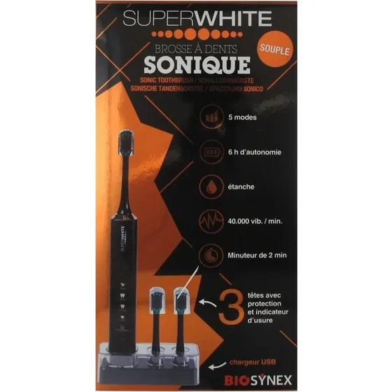 Biosynex Superwhite Brosse à Dents Sonique Noire Souple