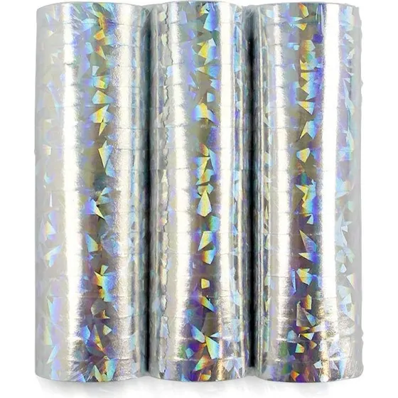 3 Rouleaux Serpentin Holographique Argent 4M