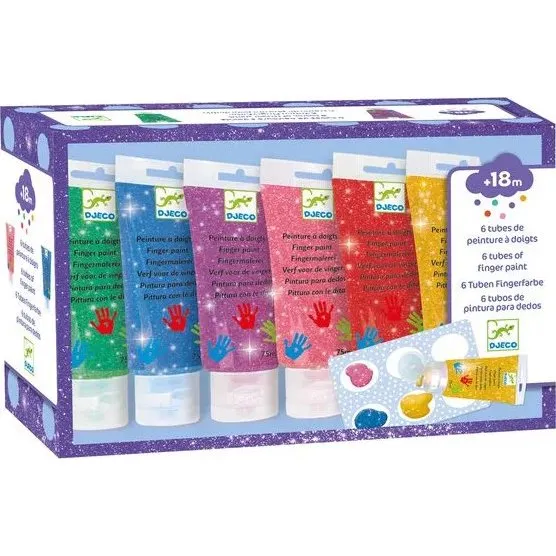 Djeco 6 Tubes Peinture à Doigts Pailletée