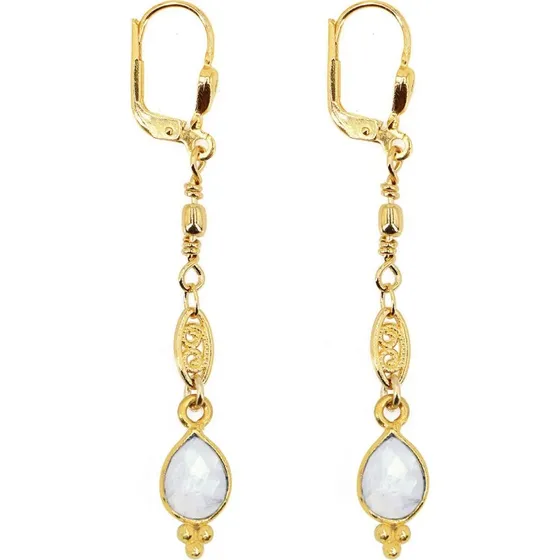 Thalia - Boucles d'oreilles longues dorées à pierres naturelles