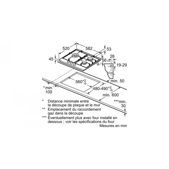 BOSCH PCC6A5I9X Table Gaz Inox 60 cm 3 Feux