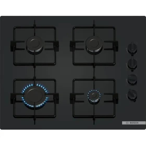 BOSCH POP6B6K30 - Table de cuisson à gaz 4 foyers verre noir 60 cm