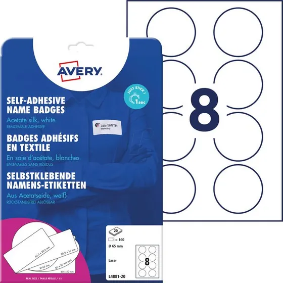 Avery Zweckform Étiquettes Rondes 65 mm Blanc