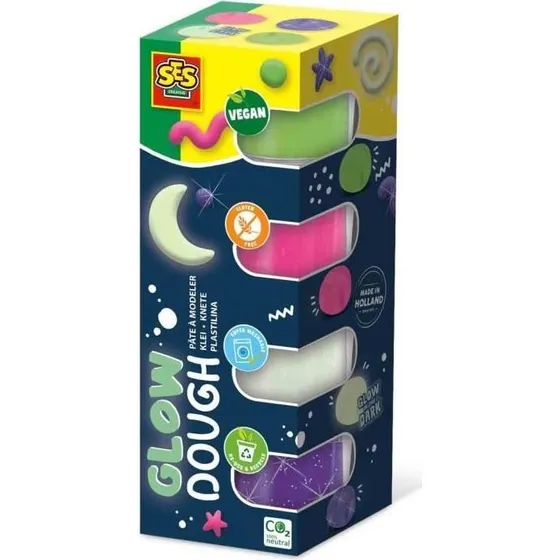 SES CREATIVE Feel Good Glow - Pâte à modeler phosphorescente 4x90g