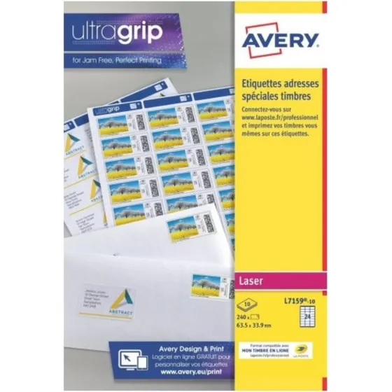 Avery L7159-10 Étiquettes Timbres Laser 63,5 x 33,9 mm Blanc