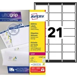 Avery Étiquettes Adresses Blanches 63,5 x 38,1 mm Lot de 2100