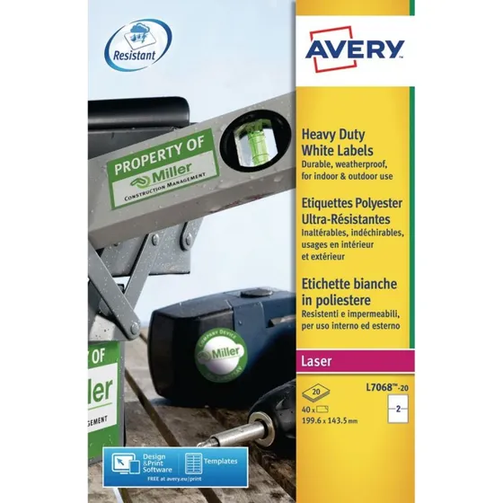 Avery Étiquettes Laser Ultra-Résistantes 199,6 x 143,5 mm Blanc (40 unités)
