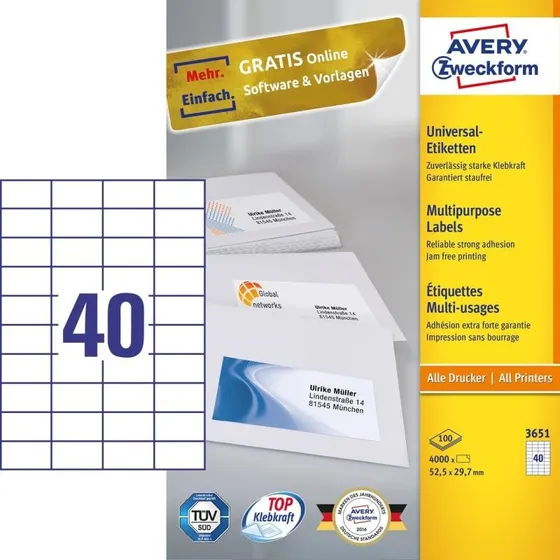 Avery 3422 Étiquettes Rectangulaires Blanches 70x35 mm