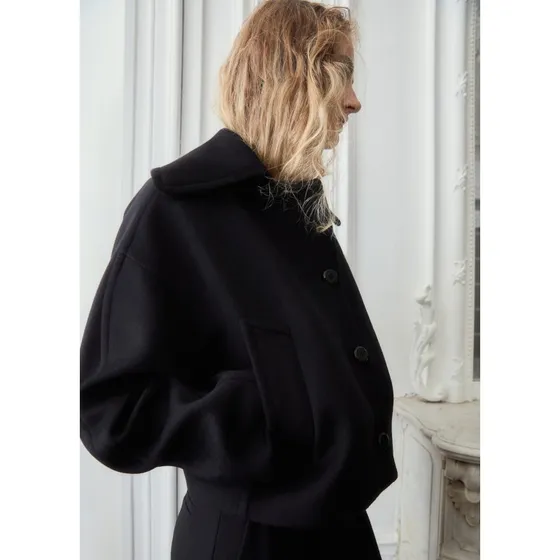 Mango Veste Noire Oversize à Manches Longues