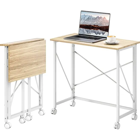 HOMCOM Bureau pliant 80 x 40 cm chêne avec roulettes