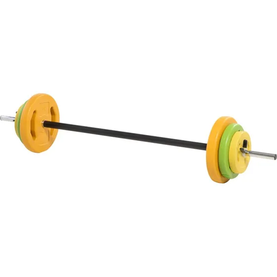 HOMCOM Ensemble haltères et barre 20 kg orange vert jaune