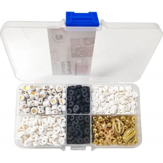 Perles Heishi Noir Blanc Doré 1000 pcs 6x1.2 mm