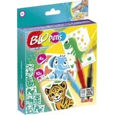 Blopens Mini Kit Animaux  4 mini feutres et 10 pochoirs