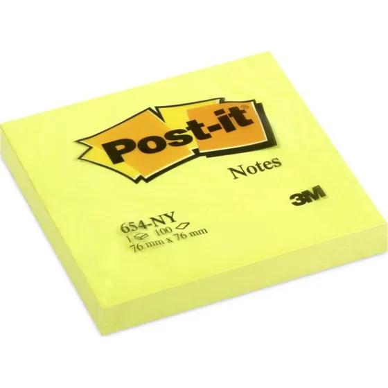 Post-it Jaune Fluorescent 76x76 mm - 6 Blocs de 100 Feuilles