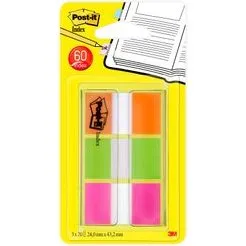 POST-IT Marque-pages Standard 3x20 Rouge, Orange, Vert