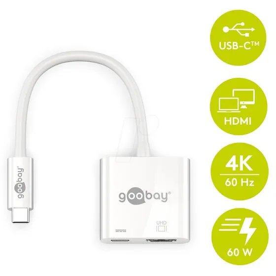 Goobay Adaptateur USB-C vers HDMI 1.4 + PD60W Blanc