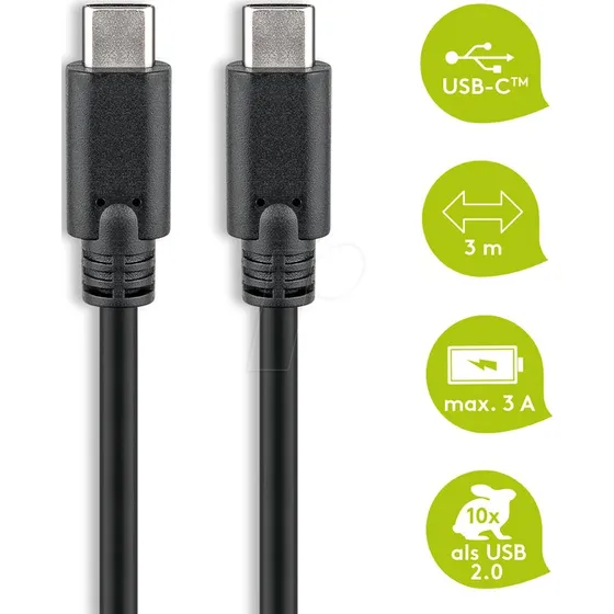 Câble USB-C 3.0, 3 m, Noir