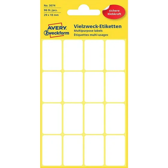 Avery Zweckform 3074 Étiquettes 29 x 18 mm Blanc (96 pièces)