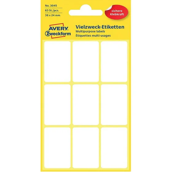 Avery Zweckform 3045 Étiquettes 38 x 24 mm Blanc (63 pièces)