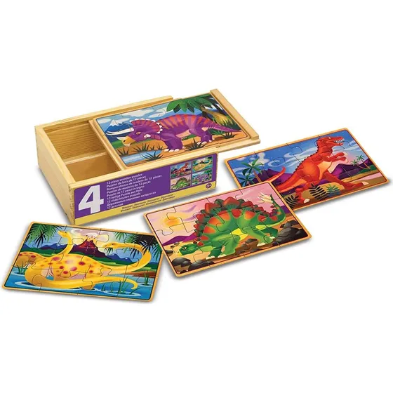 Melissa & Doug - 4 Puzzles Dinosaures Bois 12 Pièces