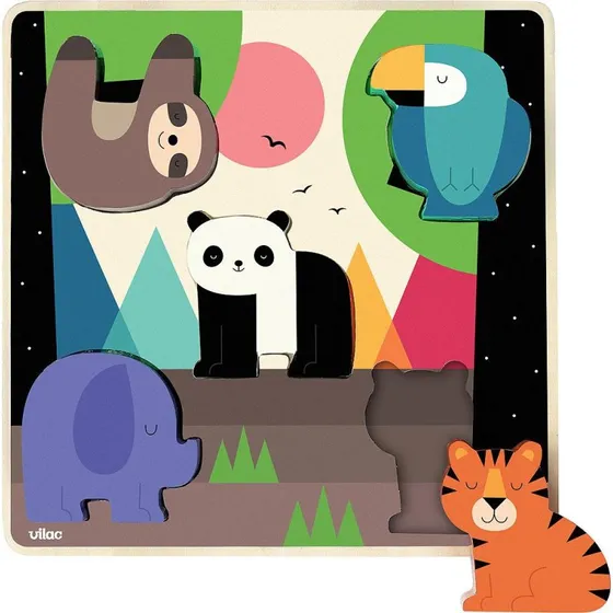 Vilac Encastrement Sonore Jungle - 5 Animaux Colorés