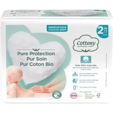 Cottony Couches Coton Bio Taille 2 (3-6 kg) - 38 Couches
