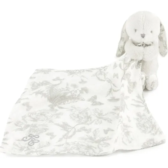 Augustin le Lapin - Doudou Toile de Jouy Gris, 12 cm