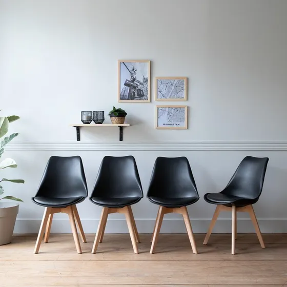 NORA - Lot de 2 chaises scandinaves noires avec coussin