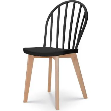 EMY - Chaise de salle à manger noire à pieds en bois