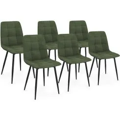 MILA - Chaises en velours vert kaki (lot de 6)