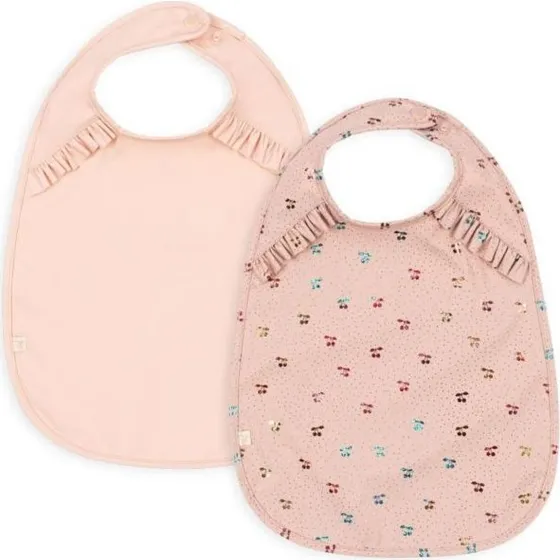 Konges Slojd - Lot de 2 bavoirs repas cerises rose pale