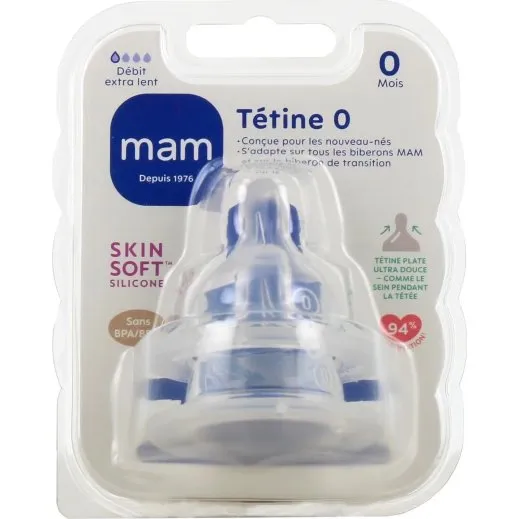 MAM Tétine anatomique silicone débit 1 - Lot de 2